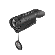 A black thermal imaging scope with a red Nocpix logo, featuring a hanging protective cap.