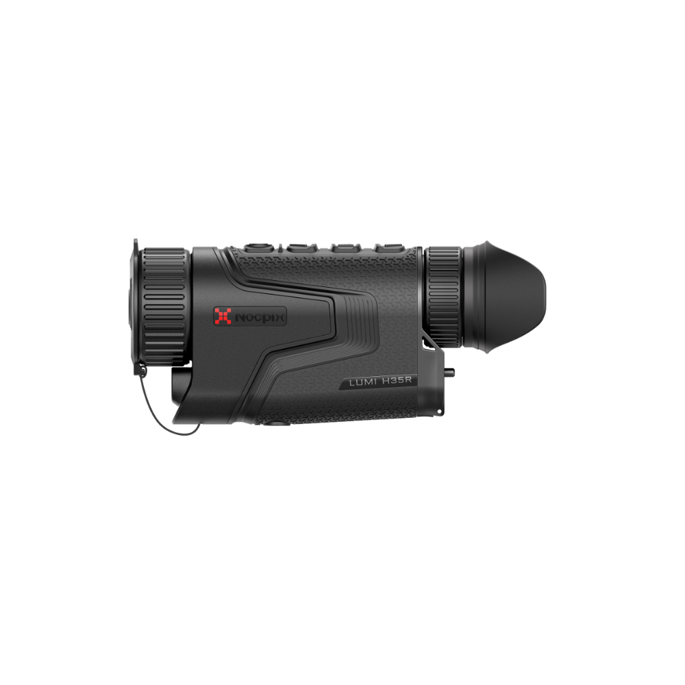 A black Nocpix thermal rifle scope monocular shown from a side profile view.