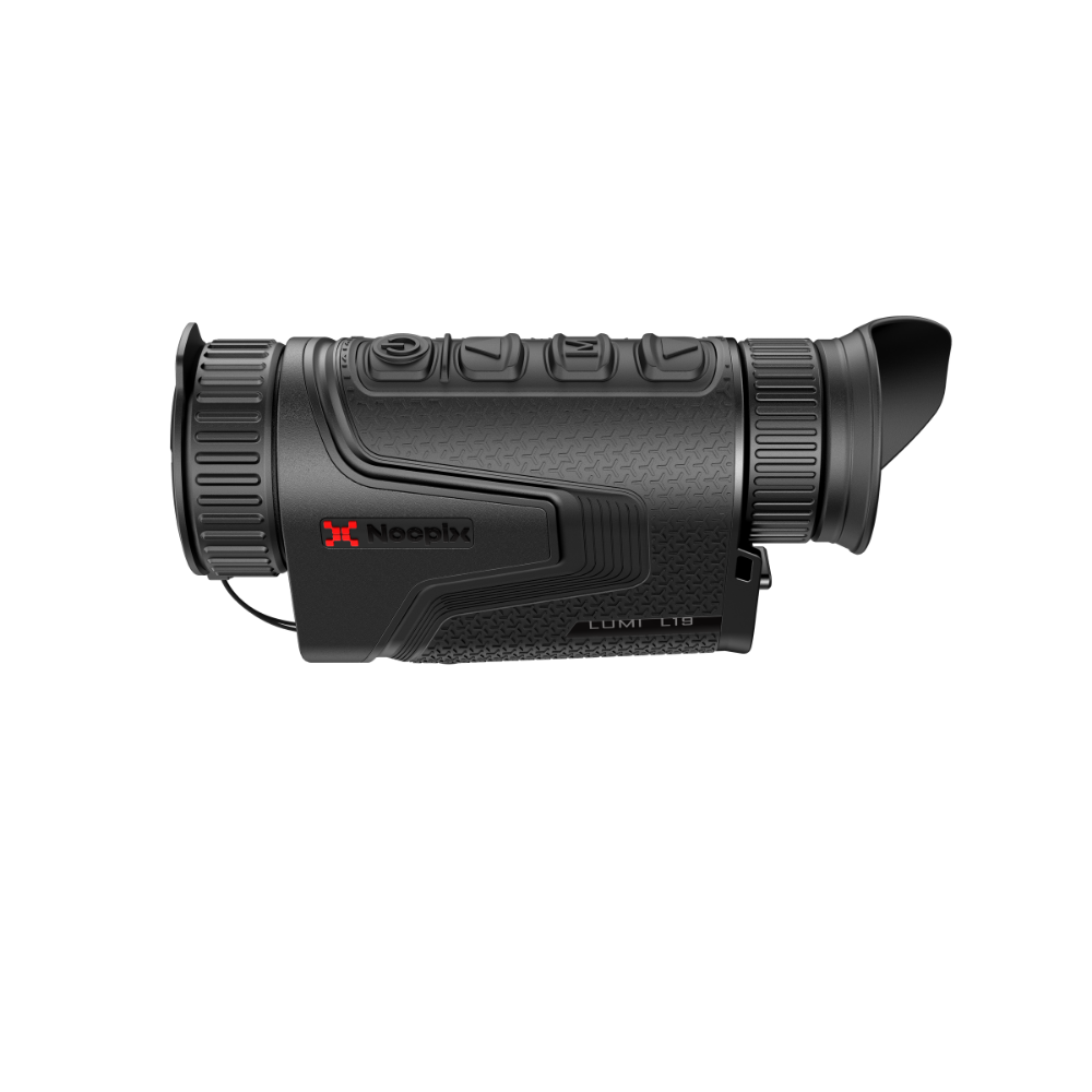 A black thermal rifle scope with a textured grip