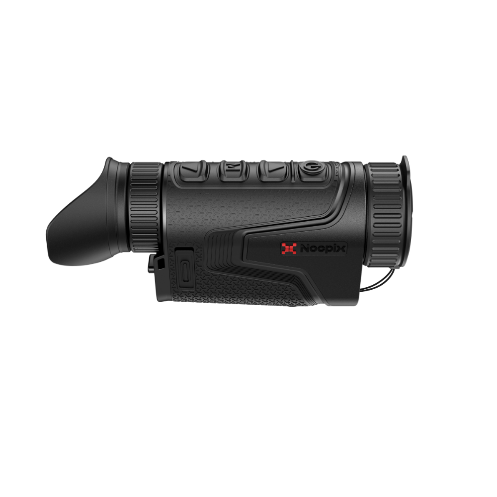 A black thermal rifle scope with a textured grip