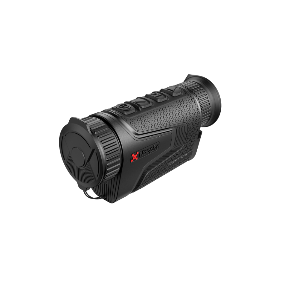 A black thermal rifle scope with a textured grip