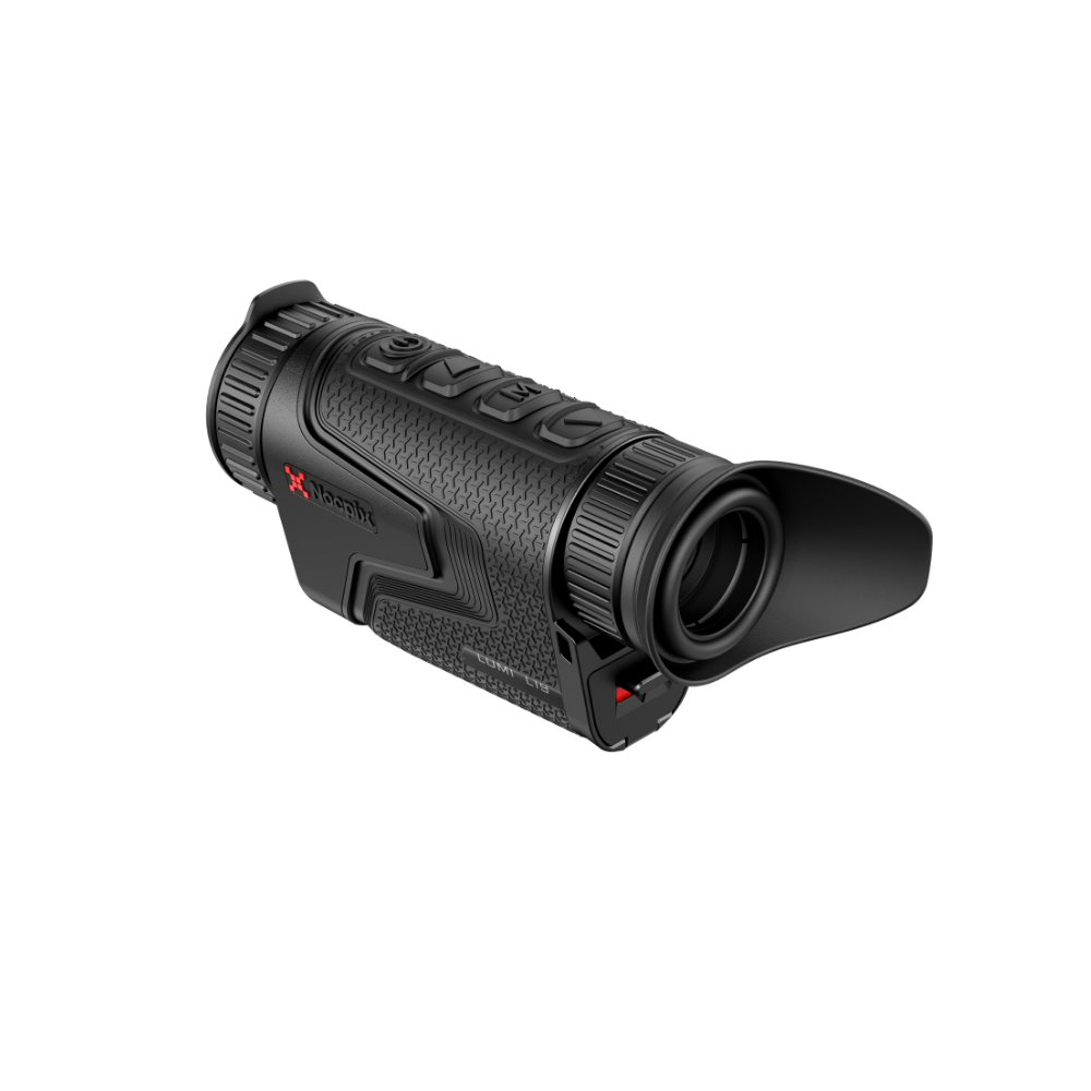 A black thermal rifle scope with a textured grip