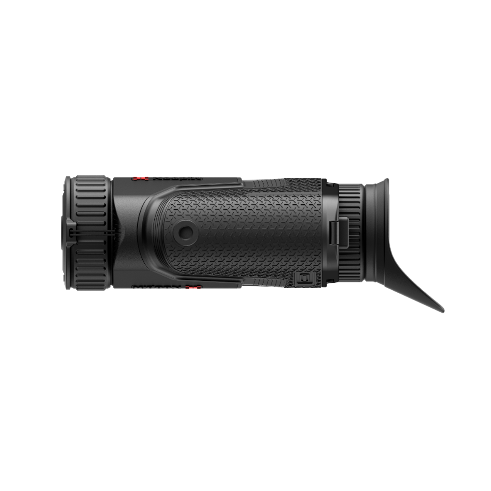 A black thermal rifle scope with a textured grip, rubberized lens cover, and a small red Nocpix logo 1