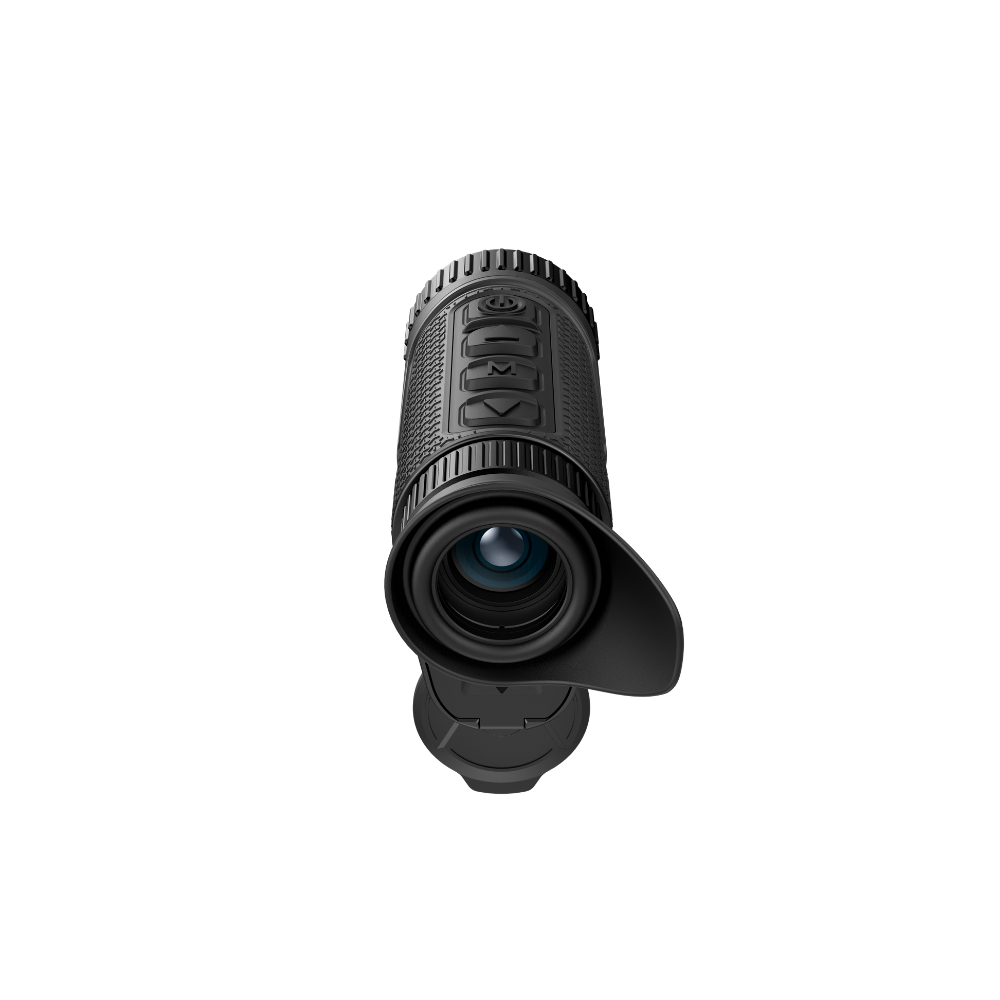A black thermal rifle scope with a textured grip