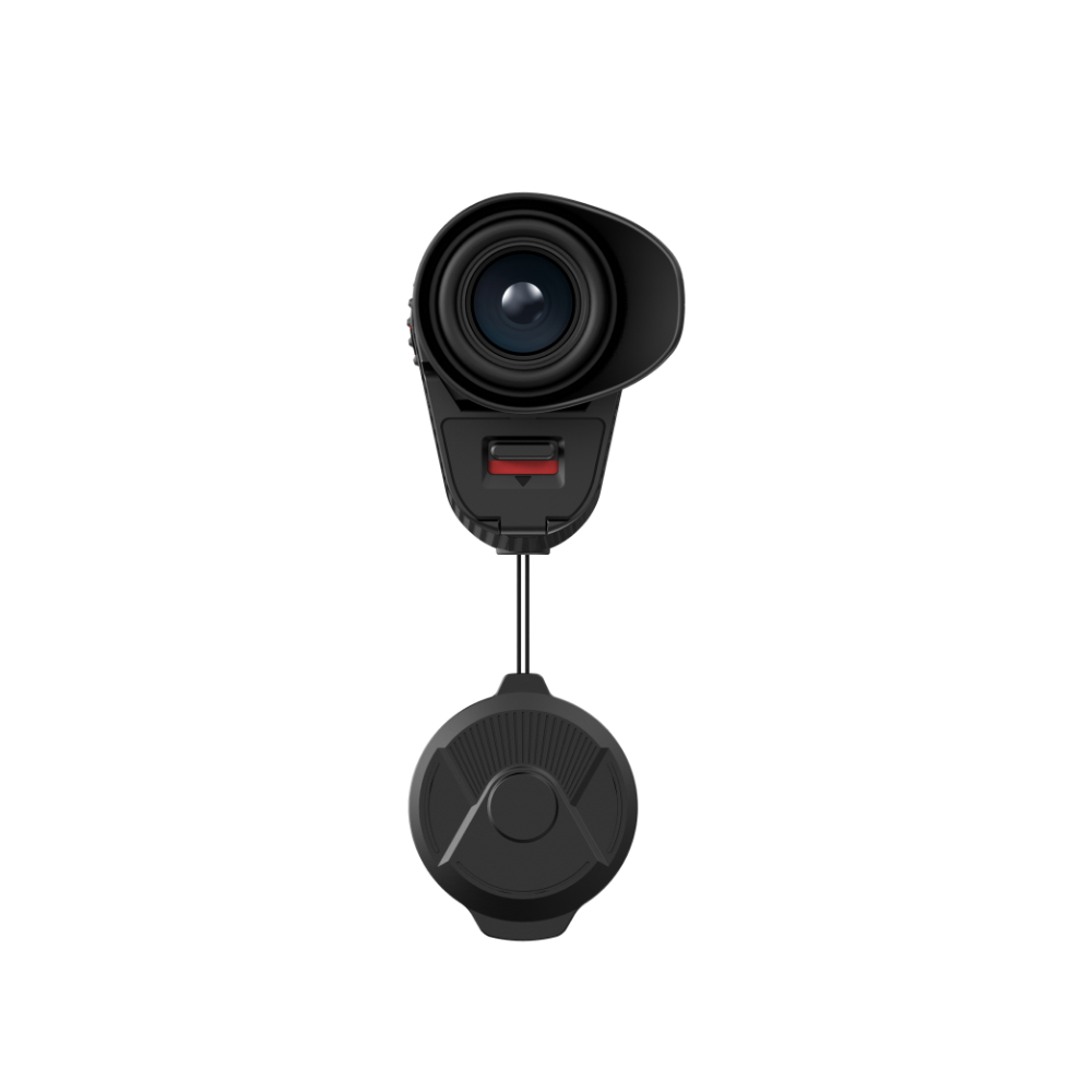 A black optical fiber camera module with a lens-like top section and a circular lens cap.