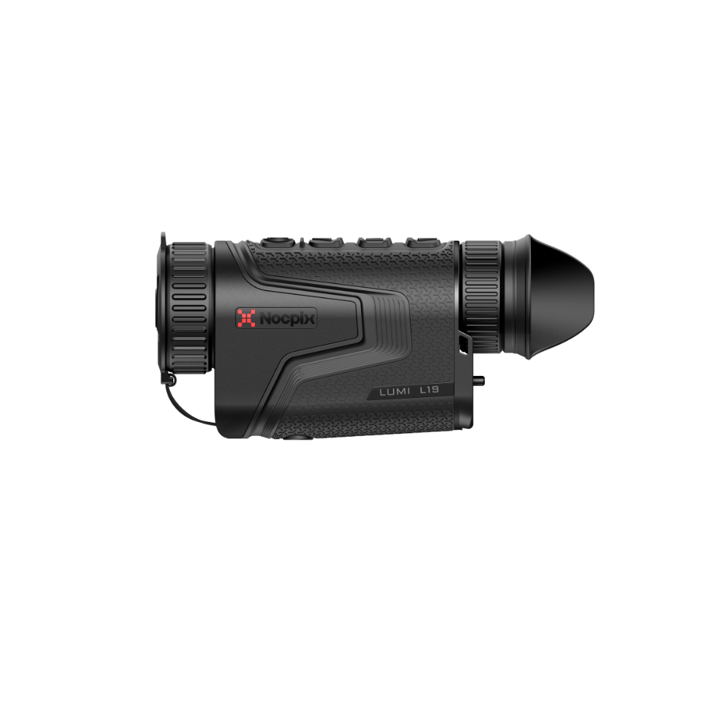 A black thermal rifle scope with a textured grip