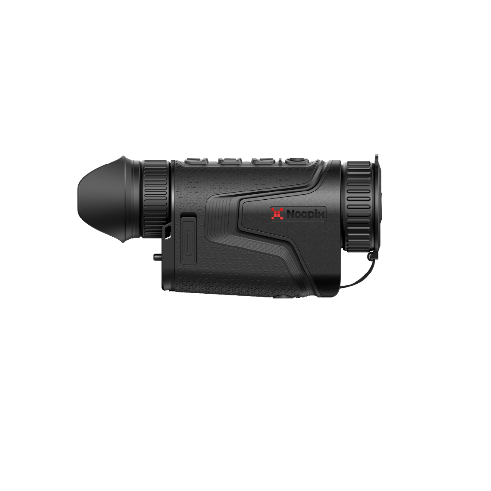 A black thermal rifle scope with a textured grip