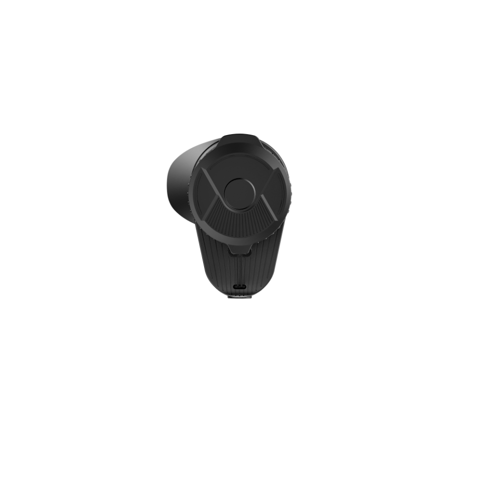 A thermal monocular rifle scope with its protective cap on