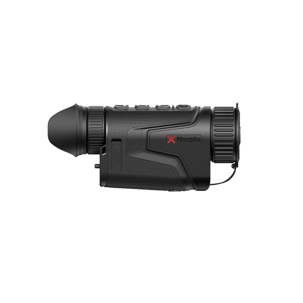 A black Nocpix thermal rifle scope monocular shown from a side profile view.
