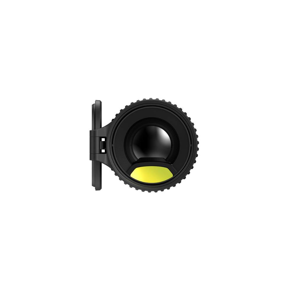 A black thermal monocular device shown from a front profile view.