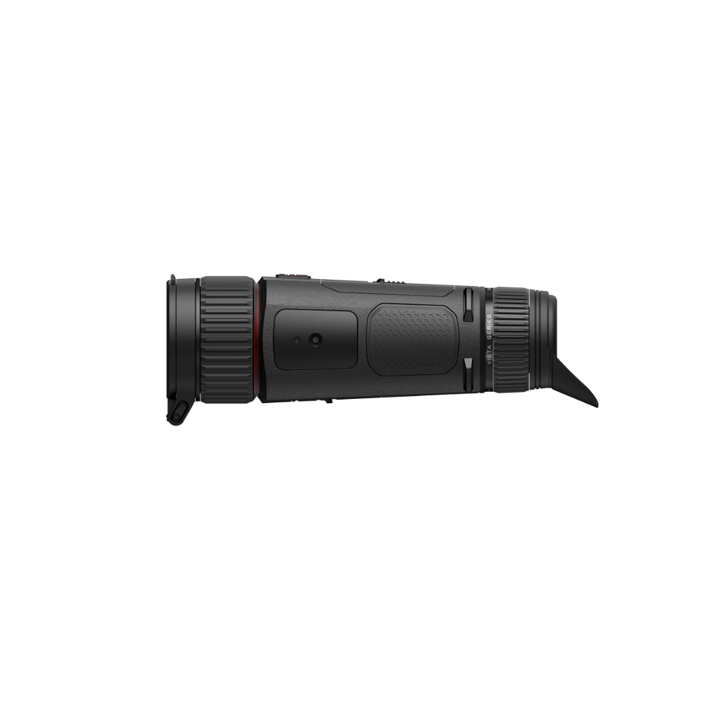 A black single-view monocular shown from the side.