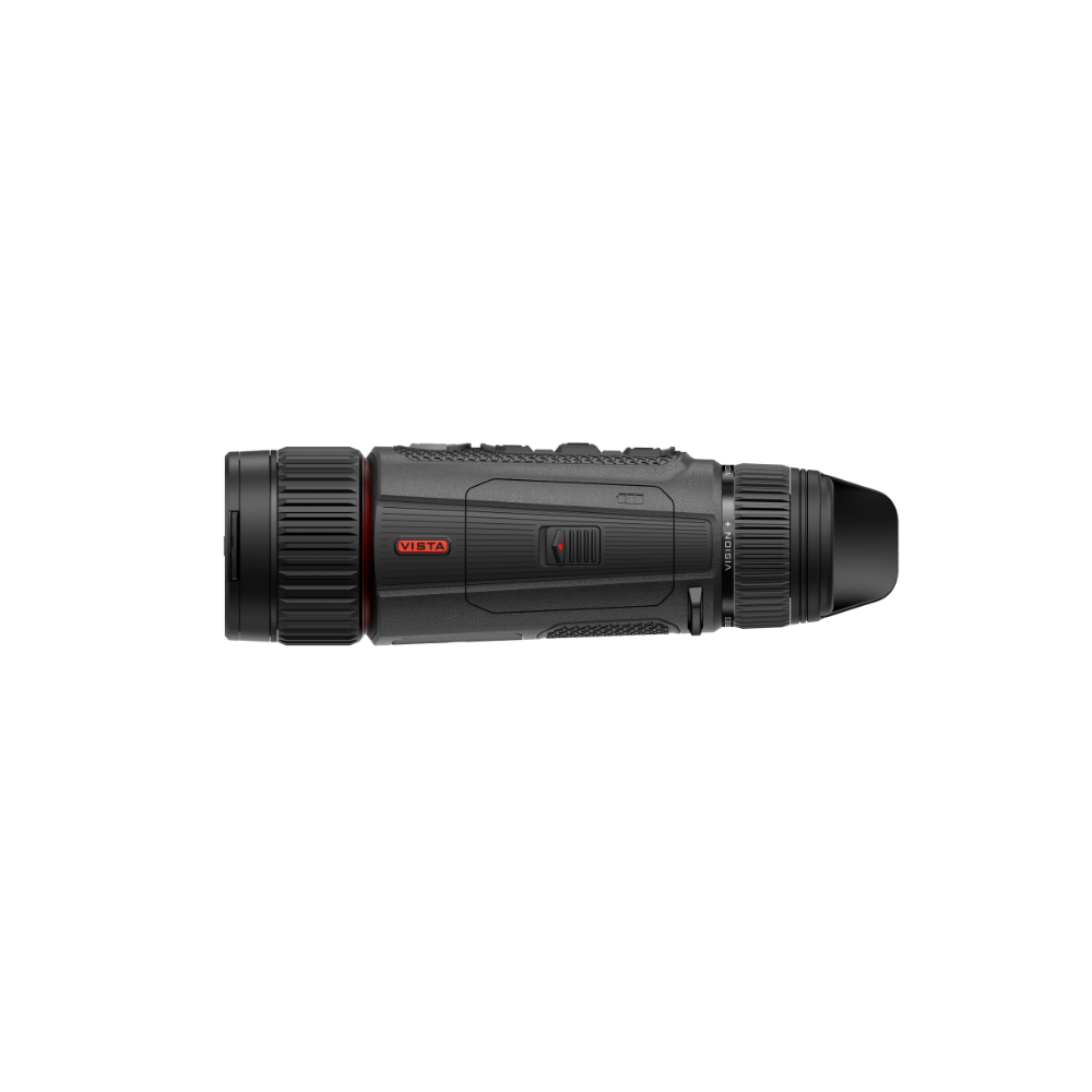 A black thermal monocular with a red 'VISTA' logo on the side, shown horizontally.