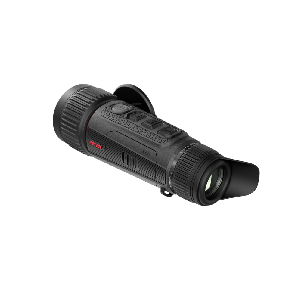 A black thermal monocular device with a red 'Vista' brand logo on the side, shown at an angle.