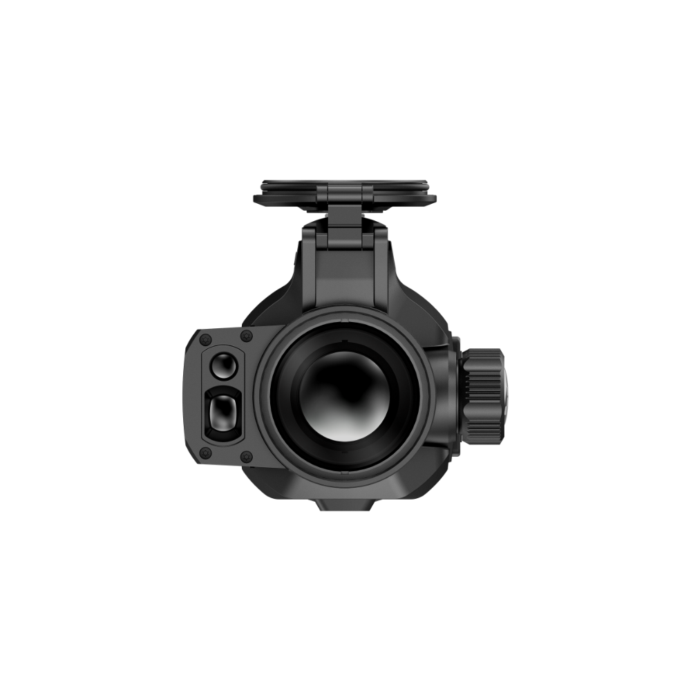 A black thermal clip-on with a top-mounted lens cap, shown from a front-facing perspective.