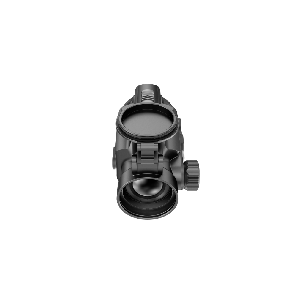 A black clip on with an attached protective cover, shown from a top-down perspective.