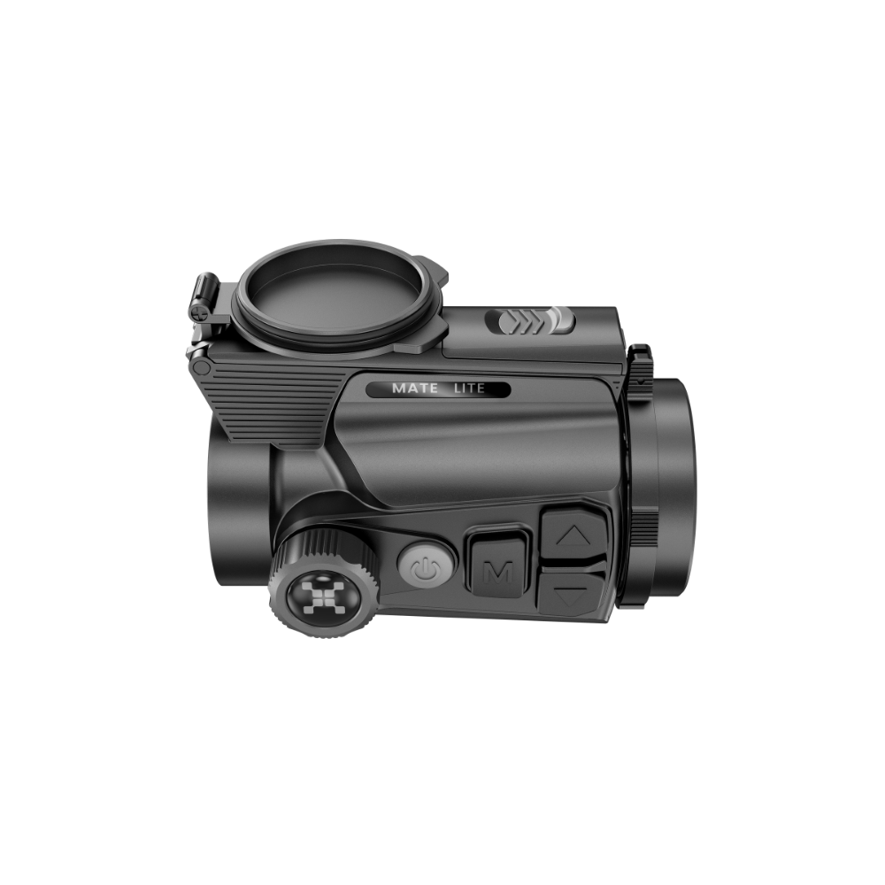 A black clip-on with a top-mounted eyepiece cap and side control buttons.
