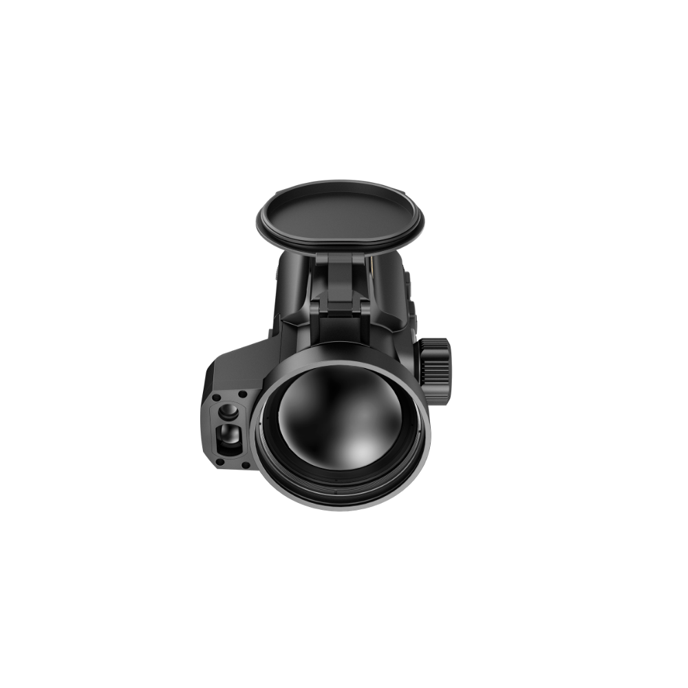 A black thermal clip-on with a flip-up cover, shown from a top-down perspective.