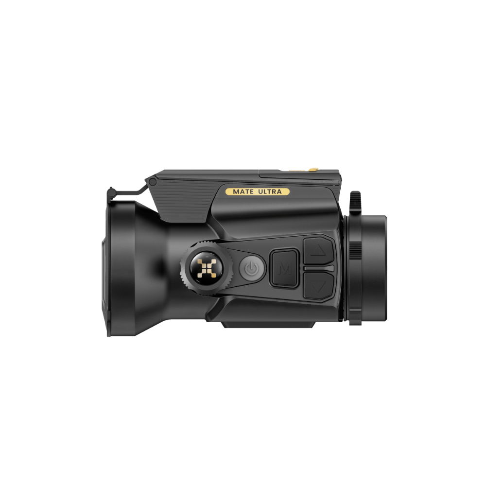 A black thermal clip-on, featuring a yellow 'MATE ULTRA' label.