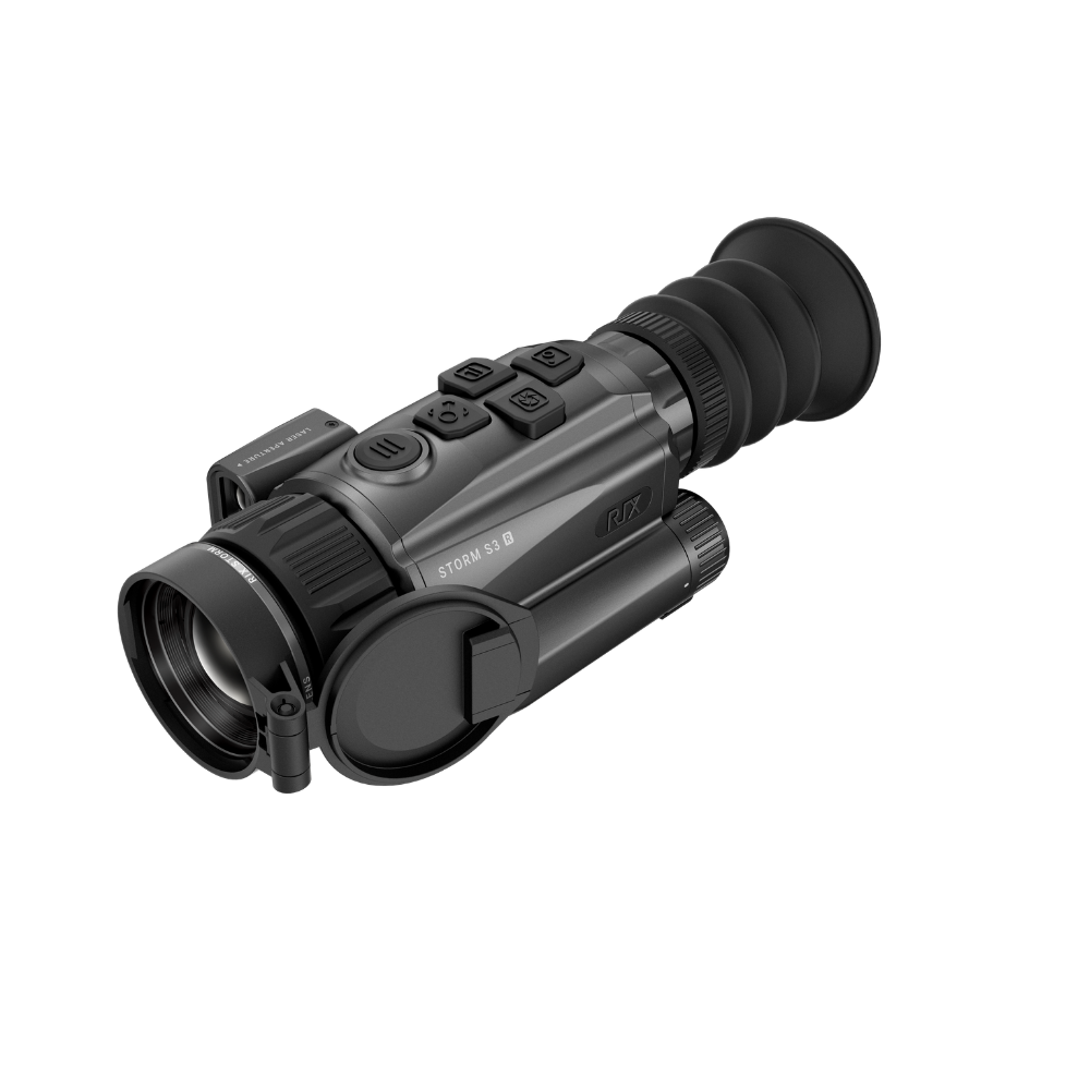 A black Rix thermal imaging scope with a textured eyepiece and control buttons, shown at an angle.