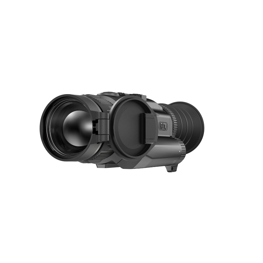 A black Rix thermal imaging scope with a textured eyepiece and control buttons, shown at an angle.