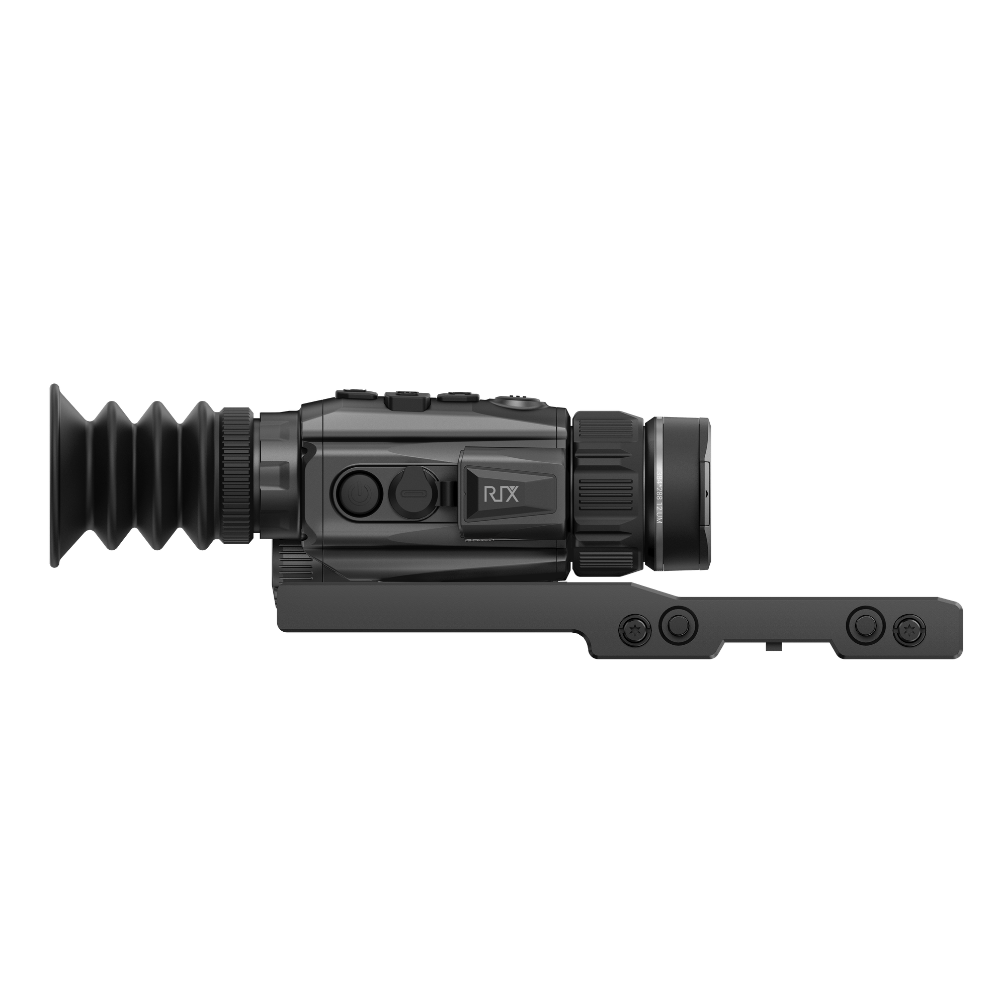 A black Rix thermal imaging scope with a textured eyepiece and control buttons, shown at an angle.