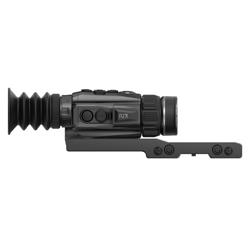 A black Rix thermal imaging scope with a textured eyepiece and control buttons, shown at an angle.