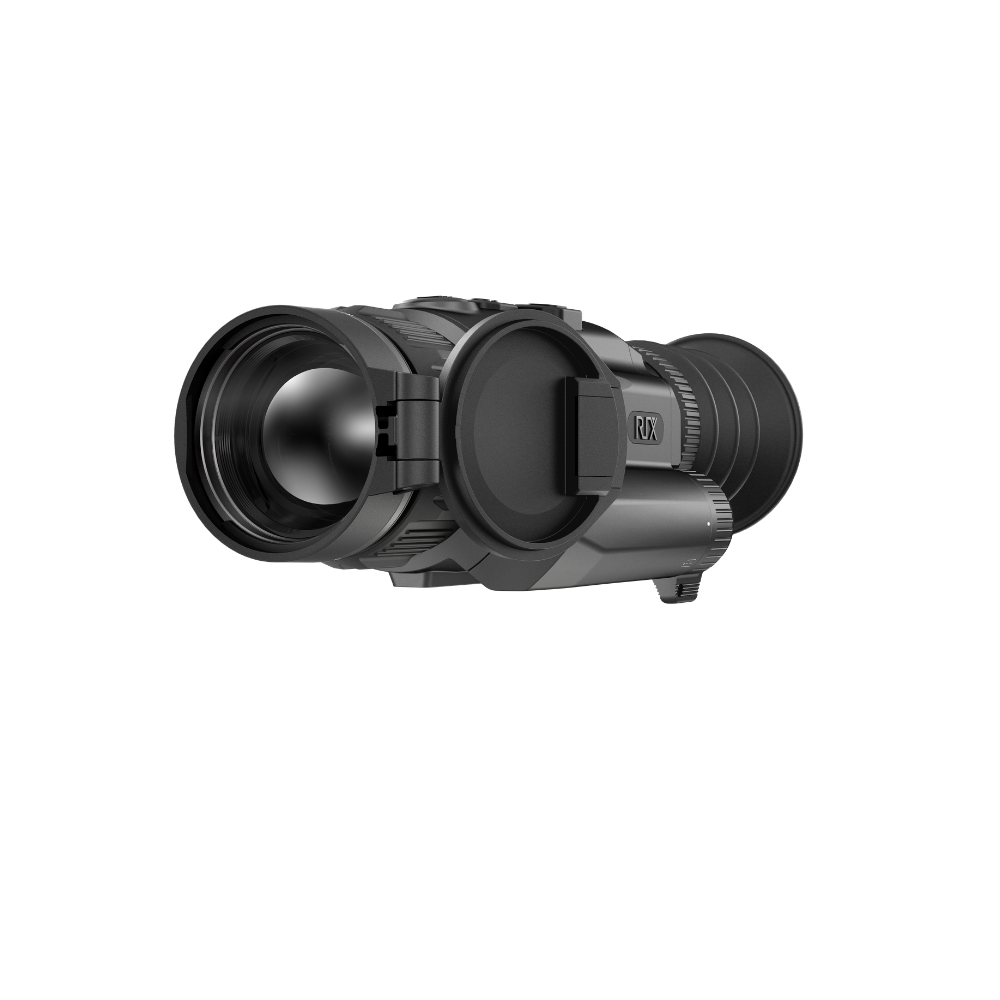 A black Rix thermal imaging scope with a textured eyepiece and control buttons, shown at an angle.