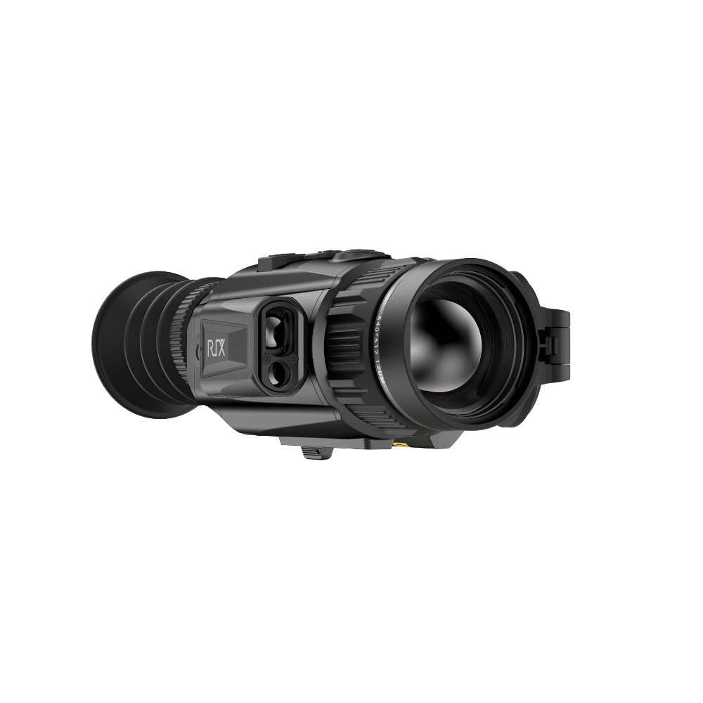 A black Rix thermal imaging scope with a textured eyepiece and control buttons, shown at an angle.