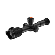 A black thermal scope with adjustment knobs, shown at an angle.