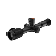 A black thermal scope with adjustment knobs, shown at an angle.