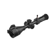 A black thermal scope with adjustment knobs and a small red switch, shown at an angle.