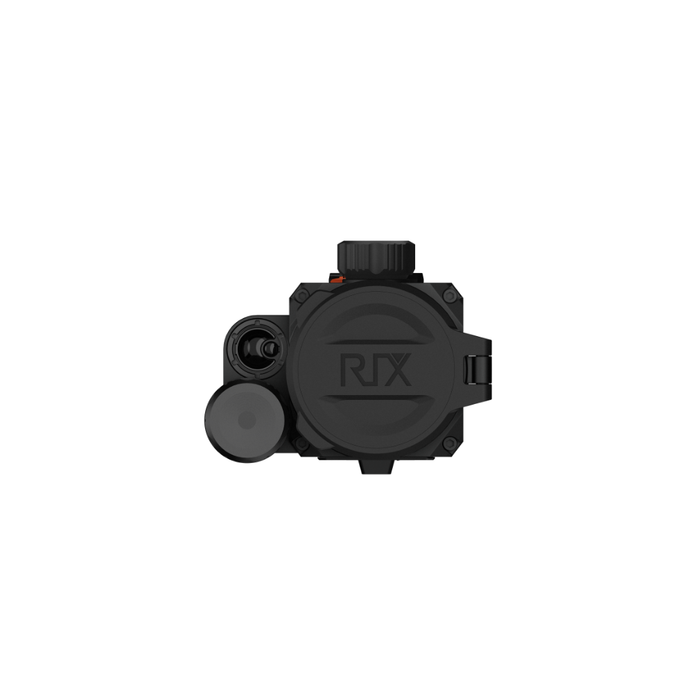 A black Rix thermal imaging scope with a textured eyepiece and control buttons, shown at front angle.