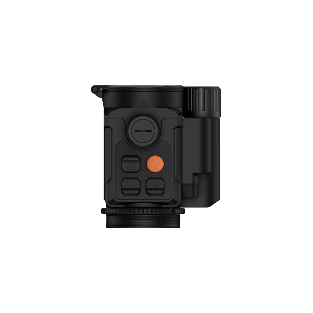 A black Rix thermal imaging scope with a textured eyepiece and control buttons, shown at top angle.