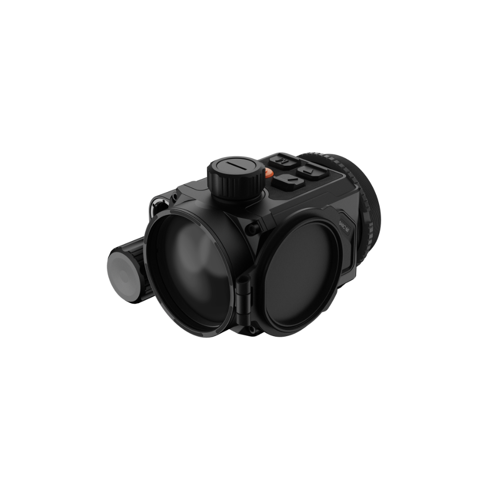 A black Rix thermal imaging scope with a textured eyepiece and control buttons, shown at an angle.
