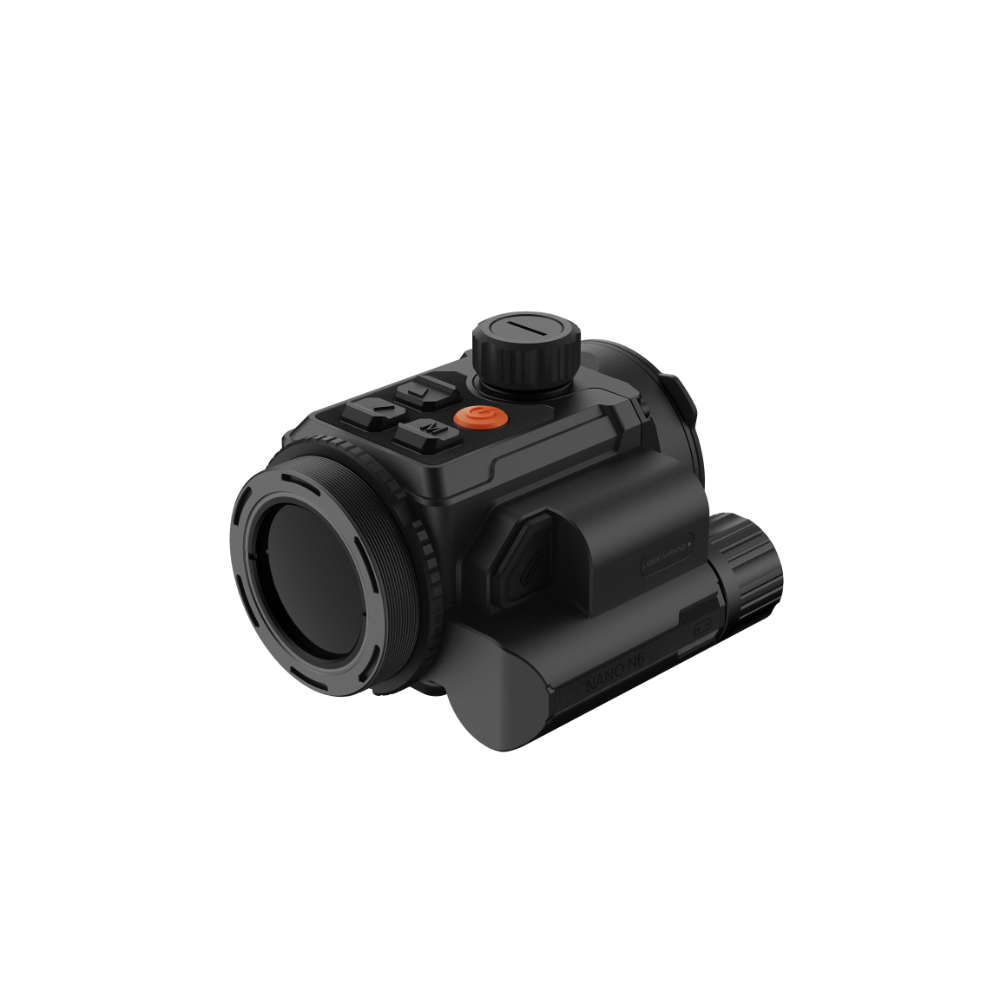 A black Rix thermal imaging scope with a textured eyepiece and control buttons, shown at an angle.