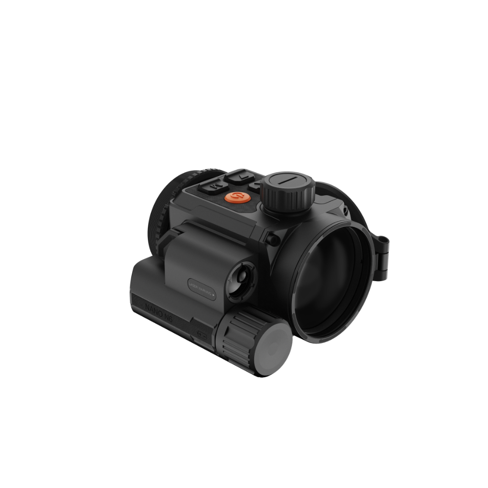 A black Rix thermal imaging scope with a textured eyepiece and control buttons, shown at an angle.