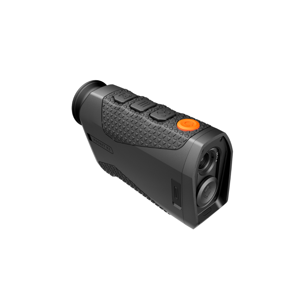 A black Rix thermal imaging scope with a textured eyepiece and control buttons, shown at an angle.