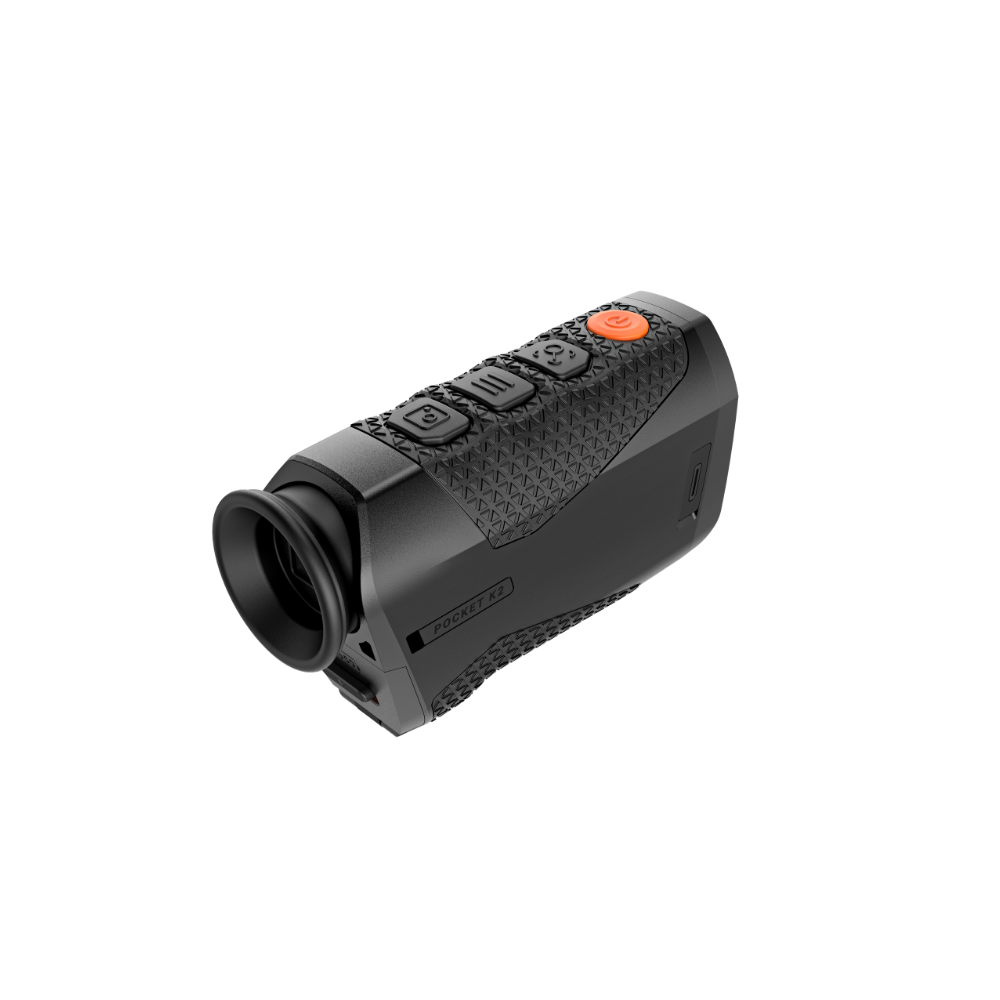A black Rix thermal imaging scope with a textured eyepiece and control buttons, shown at an angle.