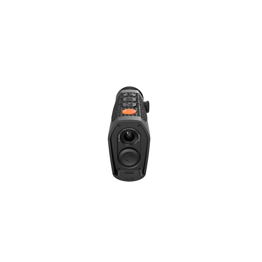 A black Rix thermal imaging scope with a textured eyepiece and control buttons, shown at an angle.