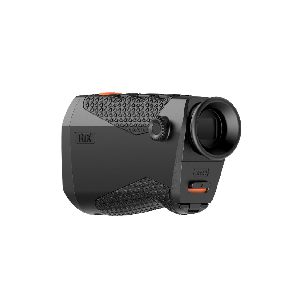 A black Rix thermal imaging scope with a textured eyepiece and control buttons, shown at an angle.