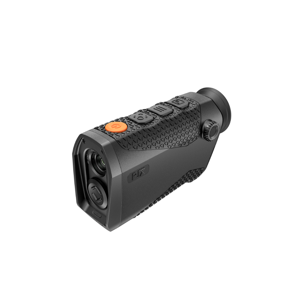 A black Rix thermal imaging scope with a textured eyepiece and control buttons, shown at an angle.