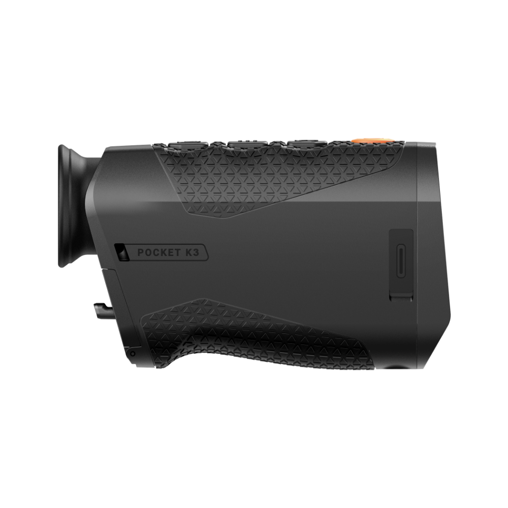 A black Rix thermal imaging scope with a textured eyepiece and control buttons, shown at an angle.