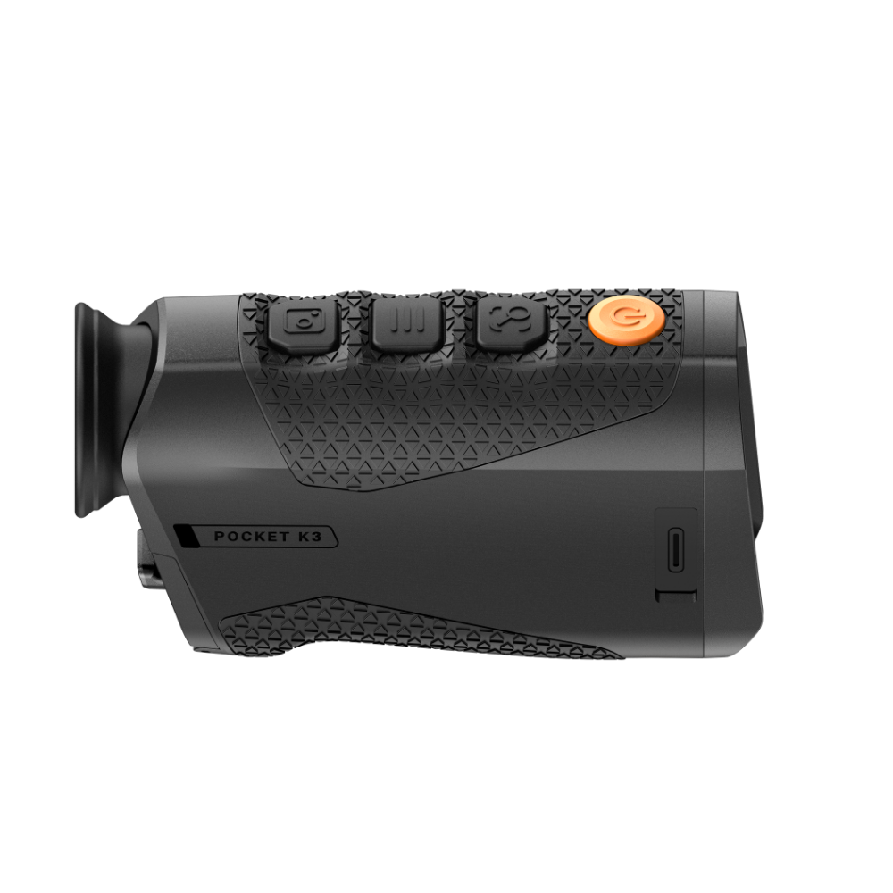 A black Rix thermal imaging scope with a textured eyepiece and control buttons, shown at an angle.
