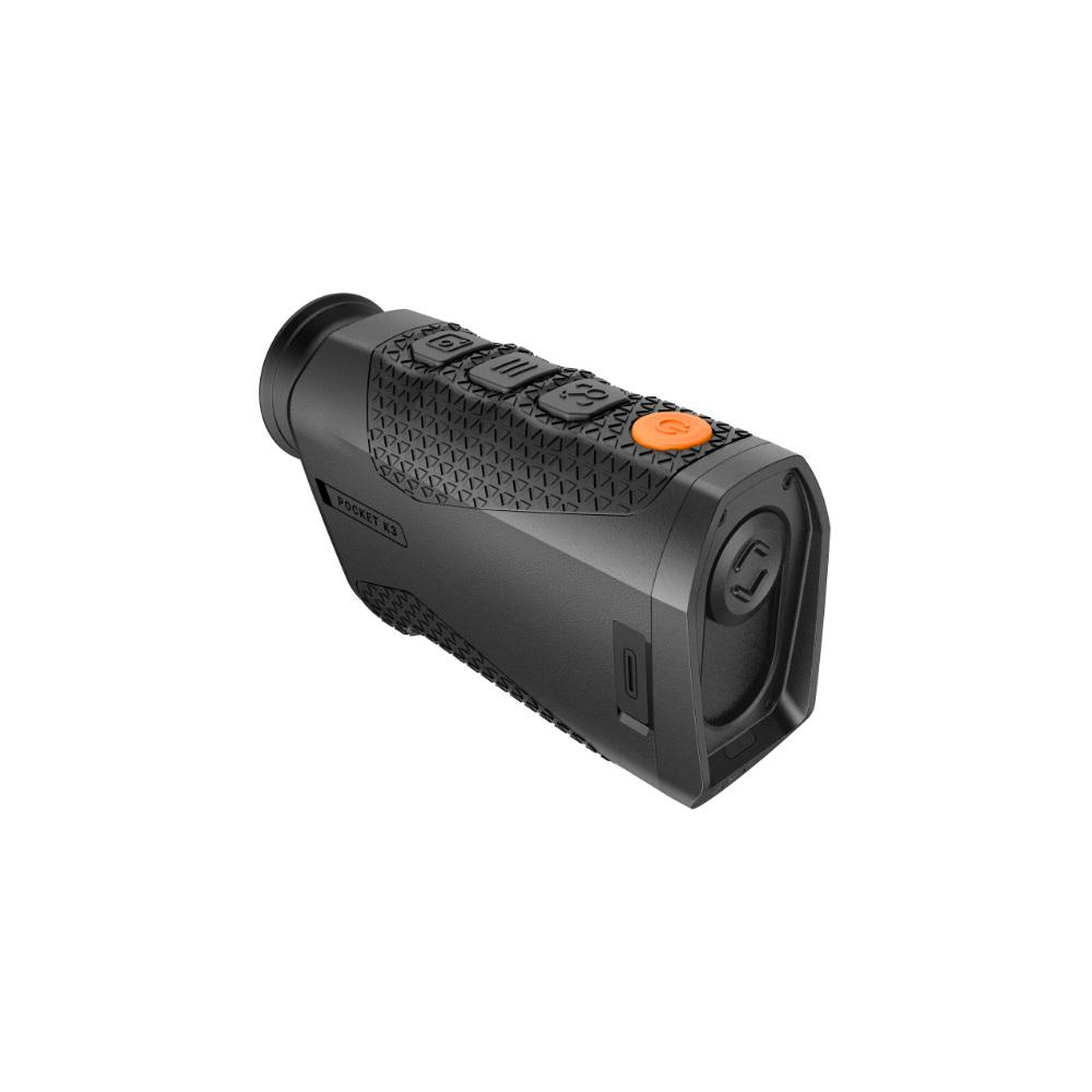 A black Rix thermal imaging scope with a textured eyepiece and control buttons, shown at an angle.