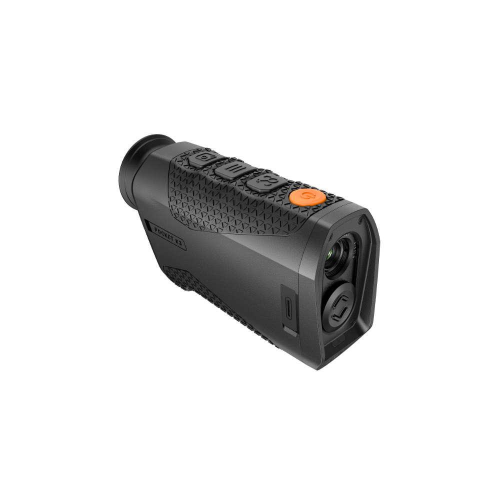 A black Rix thermal imaging scope with a textured eyepiece and control buttons, shown at an angle.