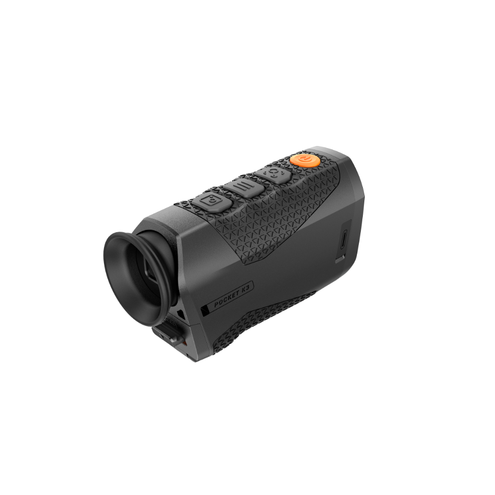 A black Rix thermal imaging scope with a textured eyepiece and control buttons, shown at an angle.