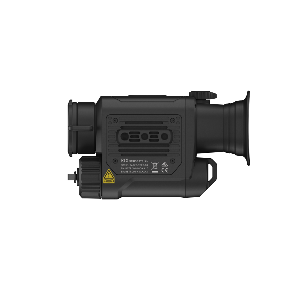 A black Rix thermal imaging scope with a textured eyepiece and control buttons, shown at an angle.