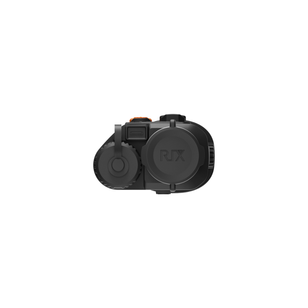 A black Rix thermal imaging scope with a textured eyepiece and control buttons, shown at an angle.