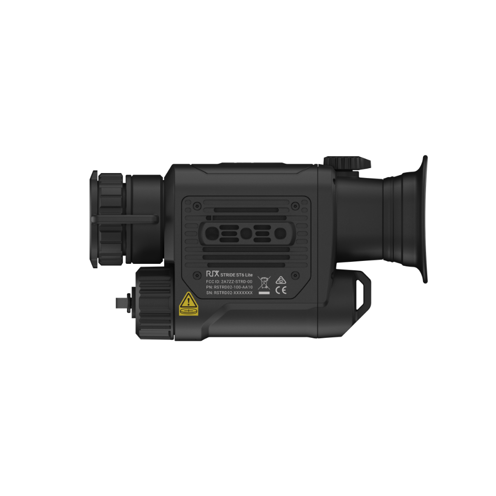 A black Rix thermal imaging scope with a textured eyepiece and control buttons, shown at an angle.
