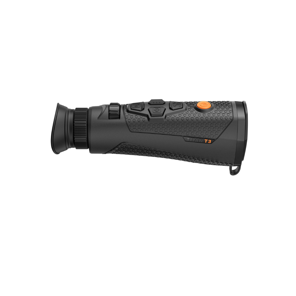 A black Rix thermal imaging scope with a textured eyepiece and control buttons, shown at an angle.